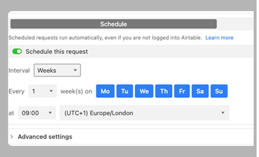 Turn on your Airtable schedule integration